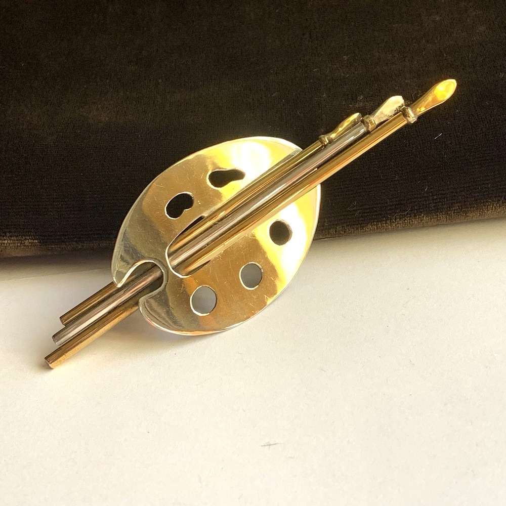 NEW Vintage TAXCO 925 Silver Brooch Painters Pallet Artist Brush